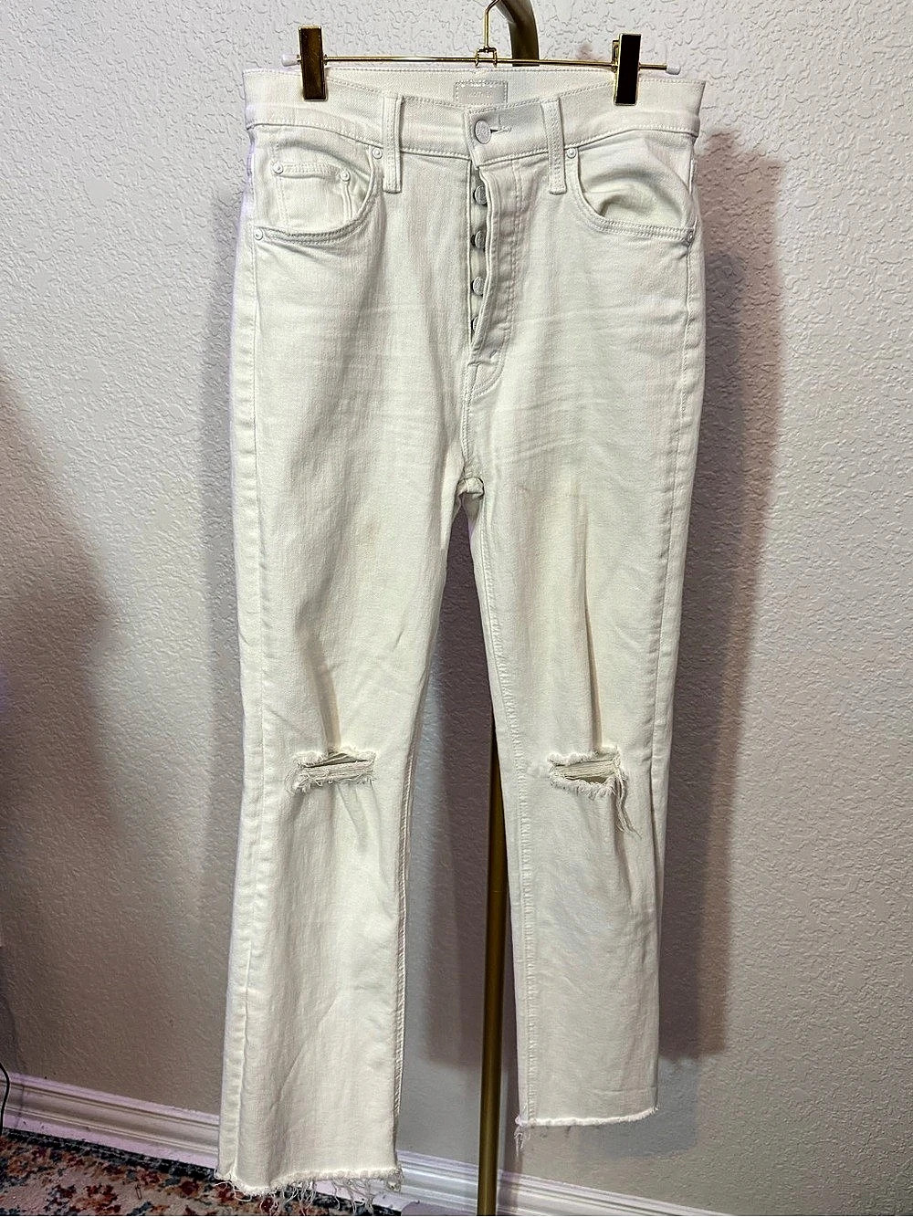 MOTHER The Tripper Ankle Fray Distressed Ankle Jeans White Waist 26 (B3)